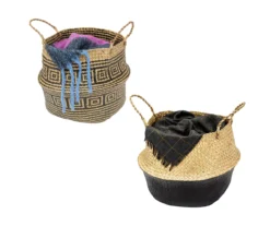 Natural & Black 2-Piece Folding Belly Storage Basket Set 8 Natural & Black 2-Piece Folding Belly Storage Basket Set -Cheap Home Store 810669769 A0 3