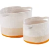 White & Orange Cotton Rope 2-Piece Nesting Storage Basket Set