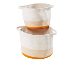 White & Orange Cotton Rope 2-Piece Nesting Storage Basket Set -Cheap Home Store 810669772 A0 3