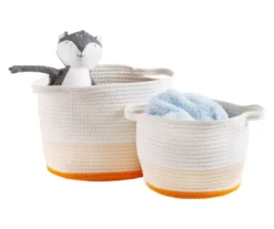White & Orange Cotton Rope 2-Piece Nesting Storage Basket Set -Cheap Home Store 810669772 A0 9