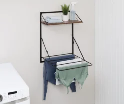 Black & Walnut-Finish Wall-Mounted Drying Rack With Shelf -Cheap Home Store 810669777 A0 7