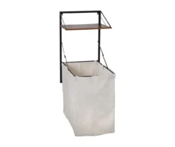 Black & Walnut-Finish Wall-Mounted Hamper With Shelf