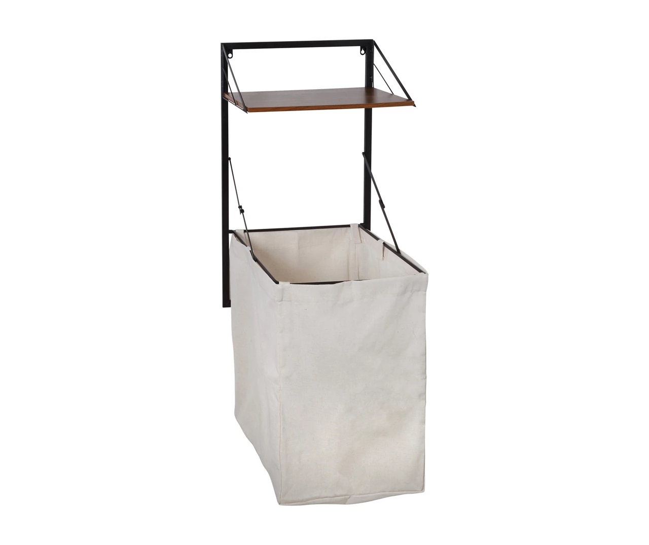 Black & Walnut-Finish Wall-Mounted Hamper With Shelf 3 Black & Walnut-Finish Wall-Mounted Hamper With Shelf