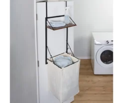 Black & Walnut-Finish Wall-Mounted Hamper With Shelf 18 Black & Walnut-Finish Wall-Mounted Hamper With Shelf -Cheap Home Store 810669783 A0 8