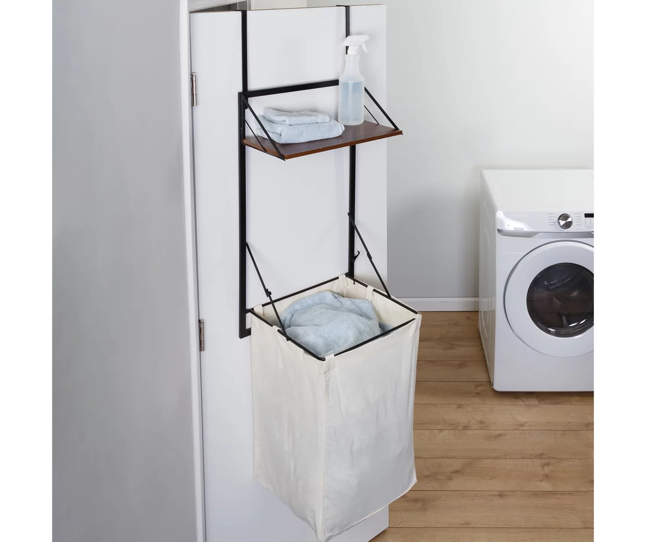 Black & Walnut-Finish Wall-Mounted Hamper With Shelf 10 Black & Walnut-Finish Wall-Mounted Hamper With Shelf - Image 8