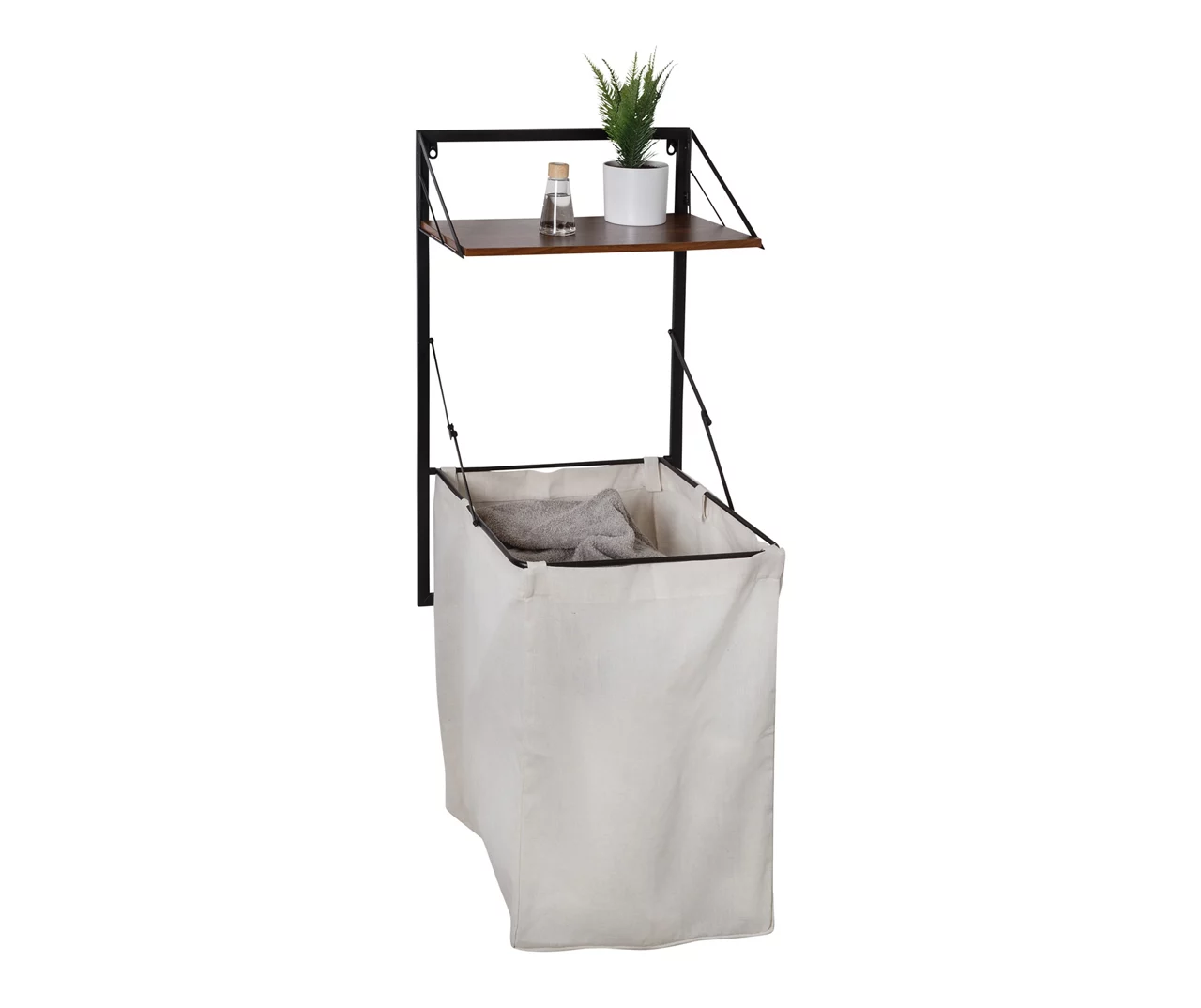 Black & Walnut-Finish Wall-Mounted Hamper With Shelf 11 Black & Walnut-Finish Wall-Mounted Hamper With Shelf - Image 9