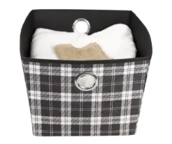 White And Black Plaid Fabric Storage Bin With Handles, (15")